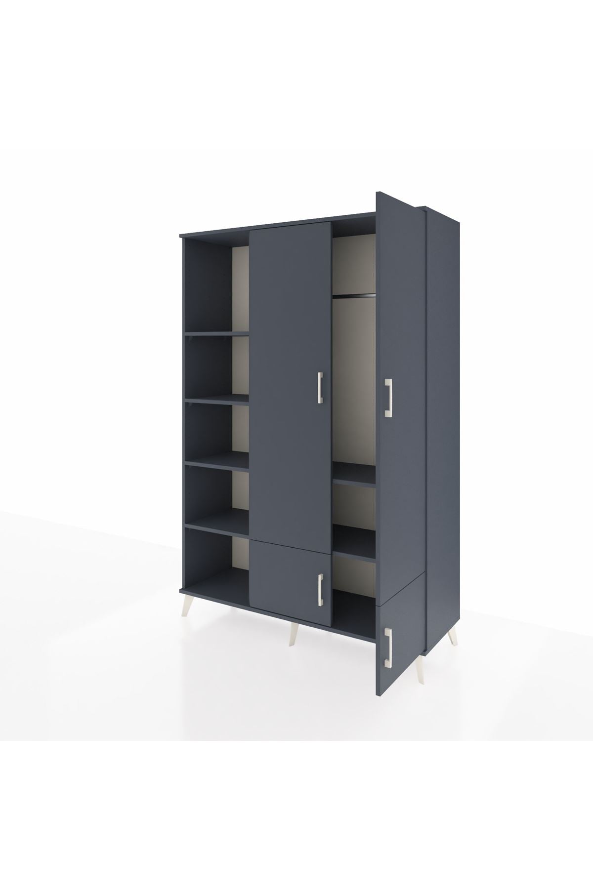 Hyperion Dolap 6 Raflı 4 Kapaklı Tek Askılı 132x44x195 Antrasit-Antrasit/Antrasit