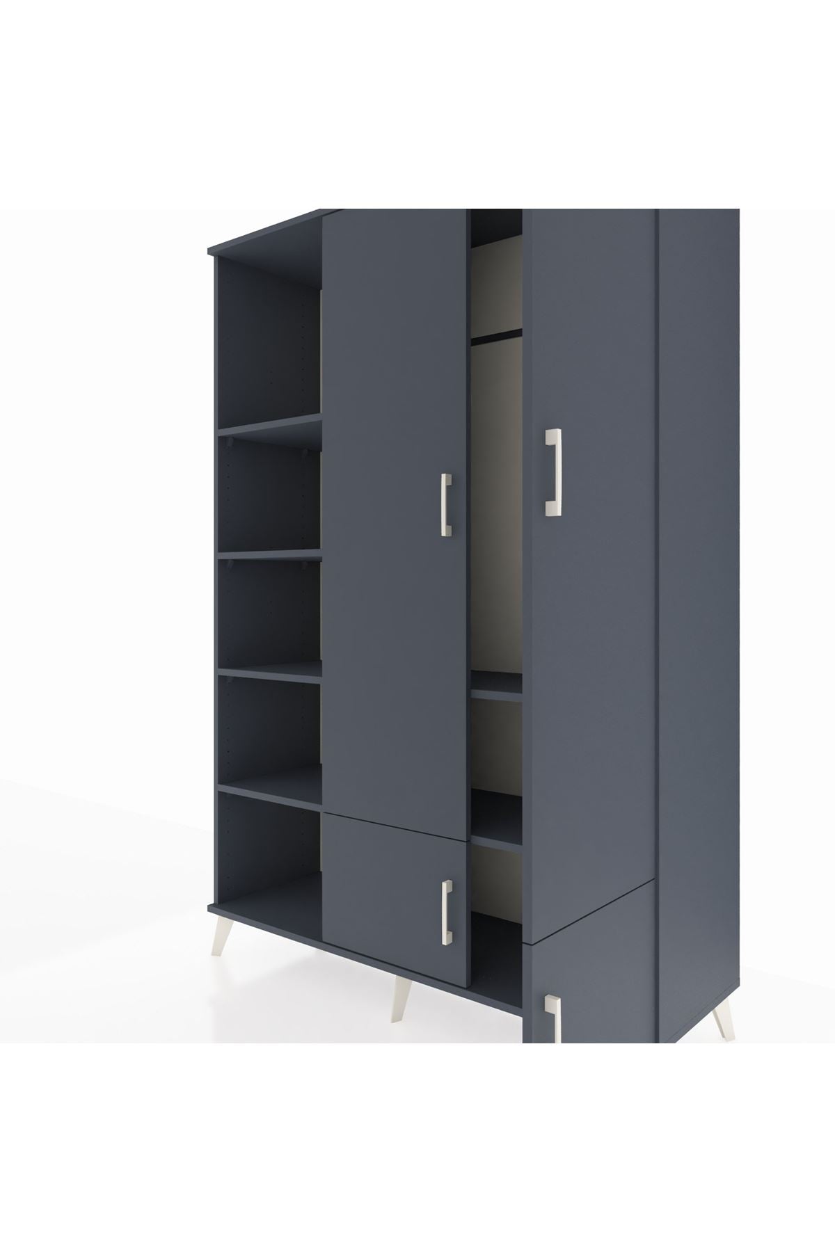 Hyperion Dolap 6 Raflı 4 Kapaklı Tek Askılı 132x44x195 Antrasit-Antrasit/Antrasit