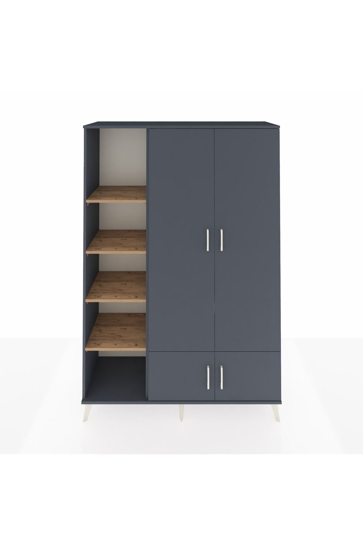 Hyperion Dolap 6 Raflı 4 Kapaklı Tek Askılı 132x44x195 Antrasit-Antrasit/Çam