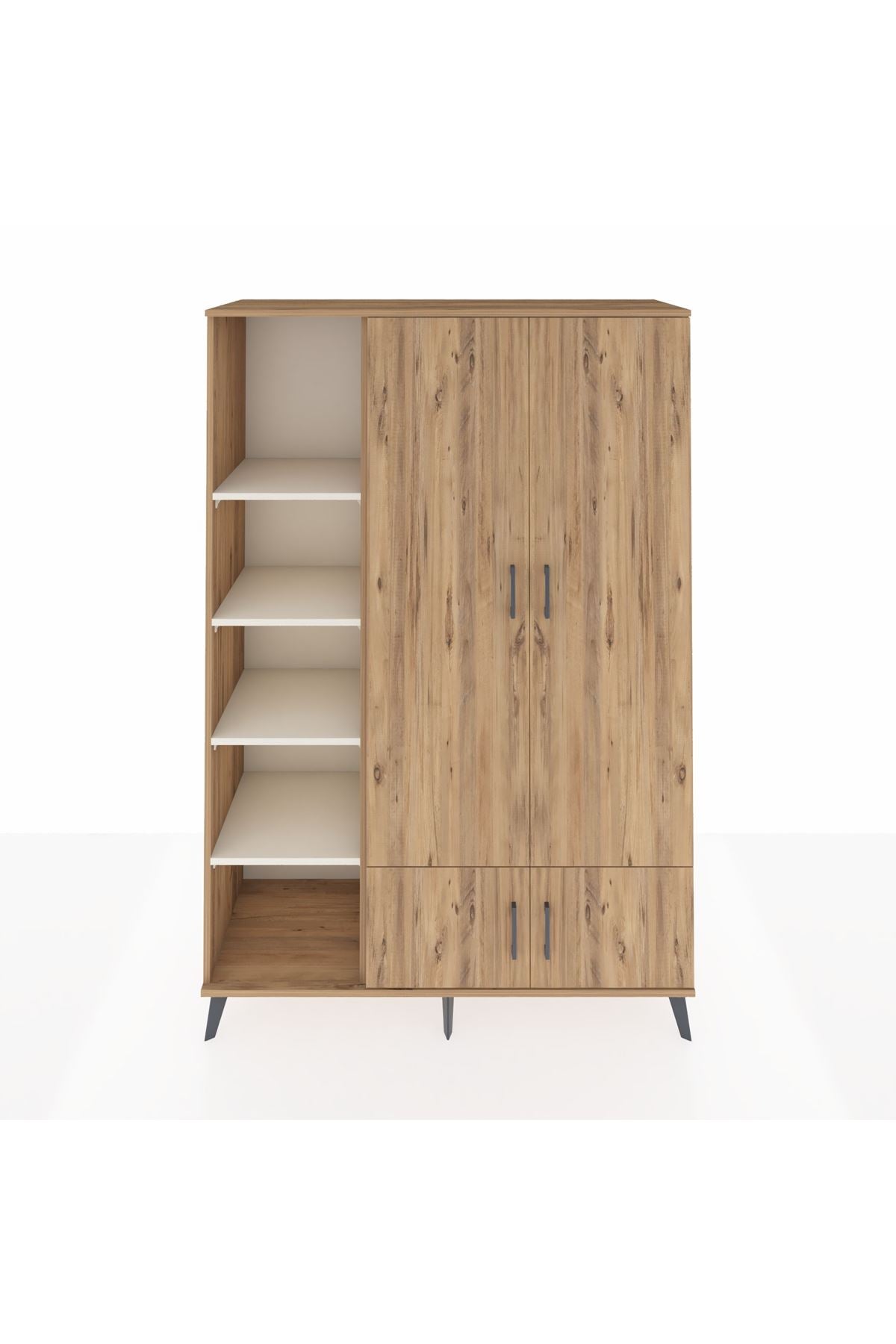 Hyperion Dolap 6 Raflı 4 Kapaklı Tek Askılı 132x44x195 Çam-Çam/Aytaşı