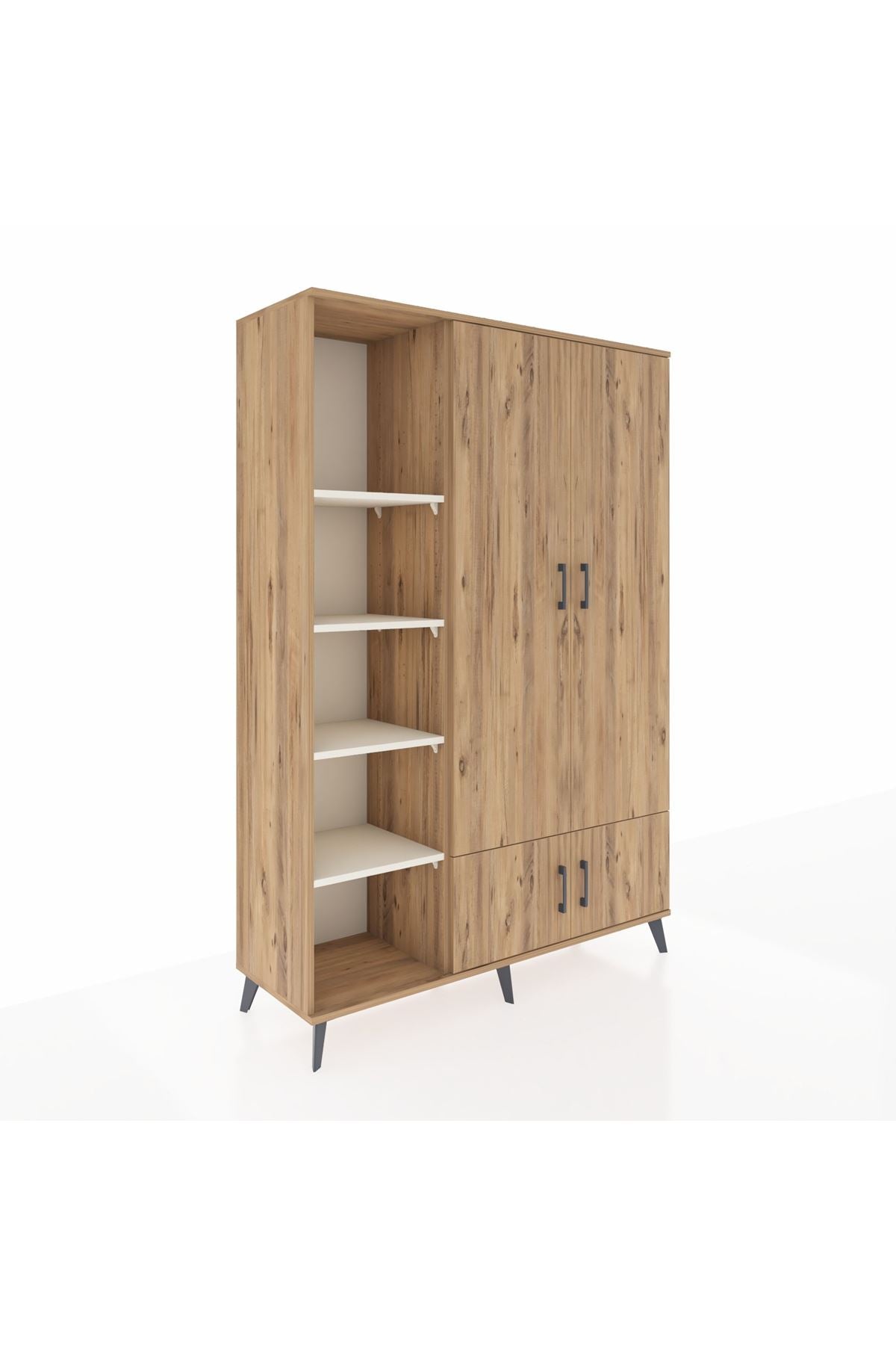 Hyperion Dolap 6 Raflı 4 Kapaklı Tek Askılı 132x44x195 Çam-Çam/Aytaşı