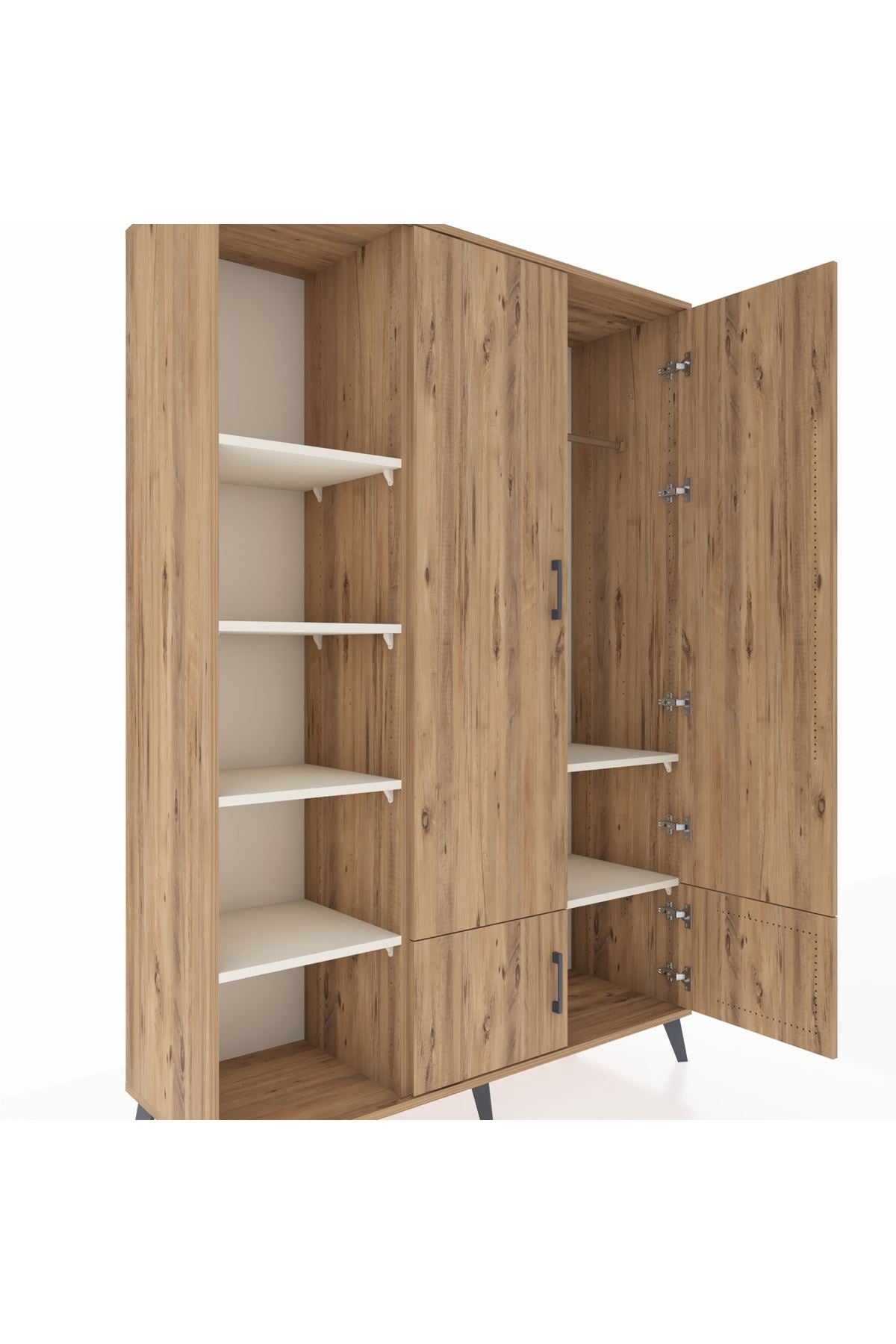 Hyperion Dolap 6 Raflı 4 Kapaklı Tek Askılı 132x44x195 Çam-Çam/Aytaşı