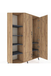 Hyperion Dolap 6 Raflı 4 Kapaklı Tek Askılı 132x44x195 Çam-Çam/Antrasit