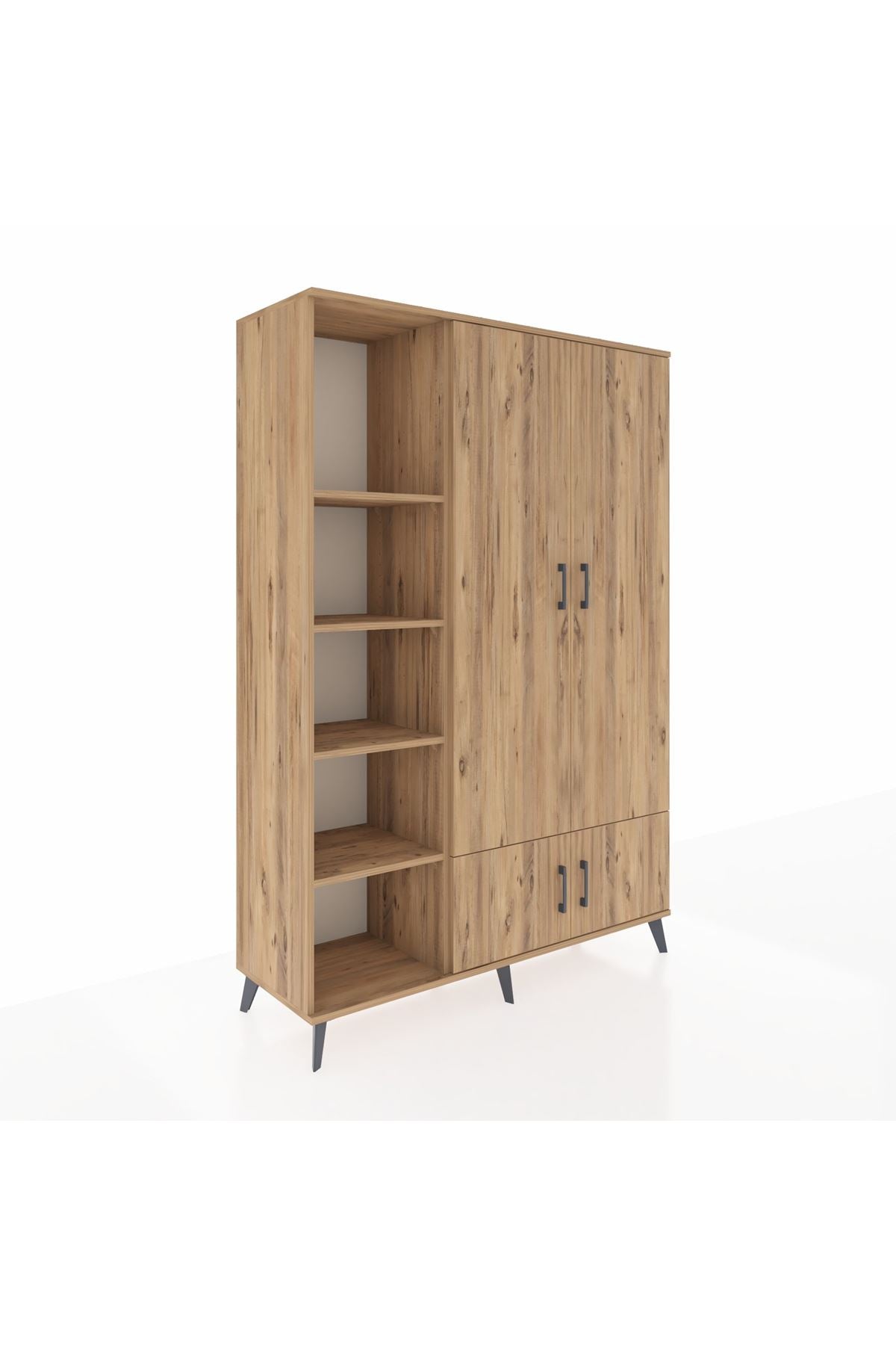 Hyperion Dolap 6 Raflı 4 Kapaklı Tek Askılı 132x44x195 Çam-Çam/Çam