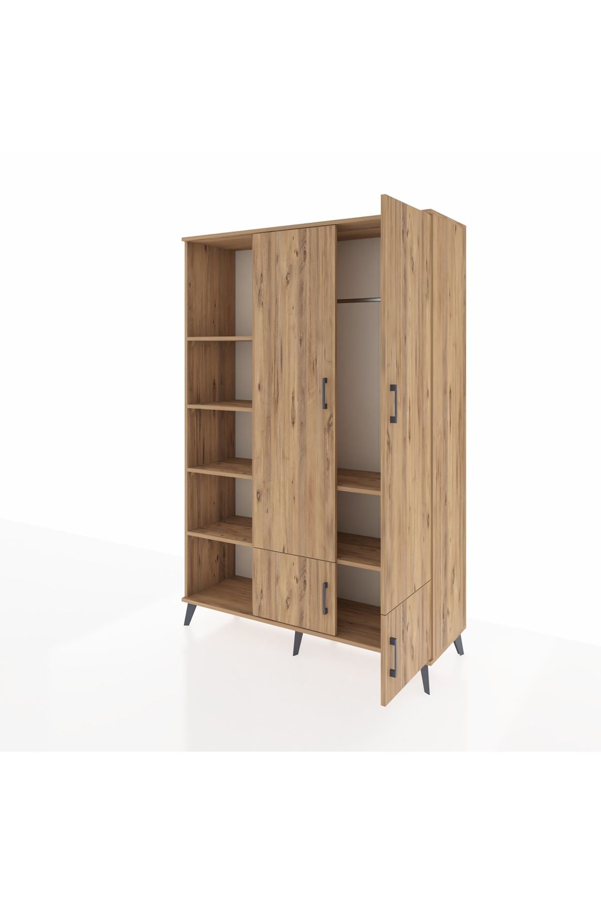 Hyperion Dolap 6 Raflı 4 Kapaklı Tek Askılı 132x44x195 Çam-Çam/Çam