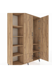Hyperion Dolap 6 Raflı 4 Kapaklı Tek Askılı 132x44x195 Çam-Çam/Çam