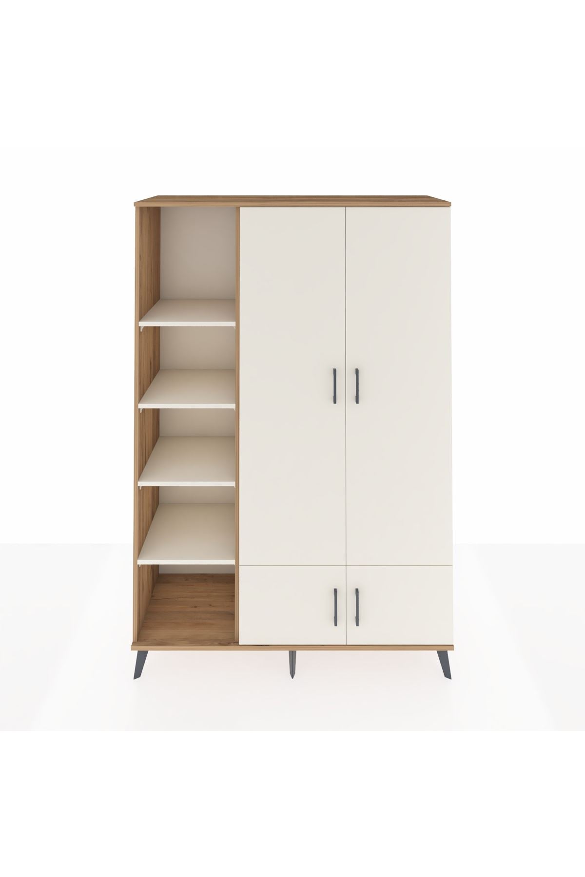 Hyperion Dolap 6 Raflı 4 Kapaklı Tek Askılı 132x44x195 Çam-Aytaşı/Aytaşı