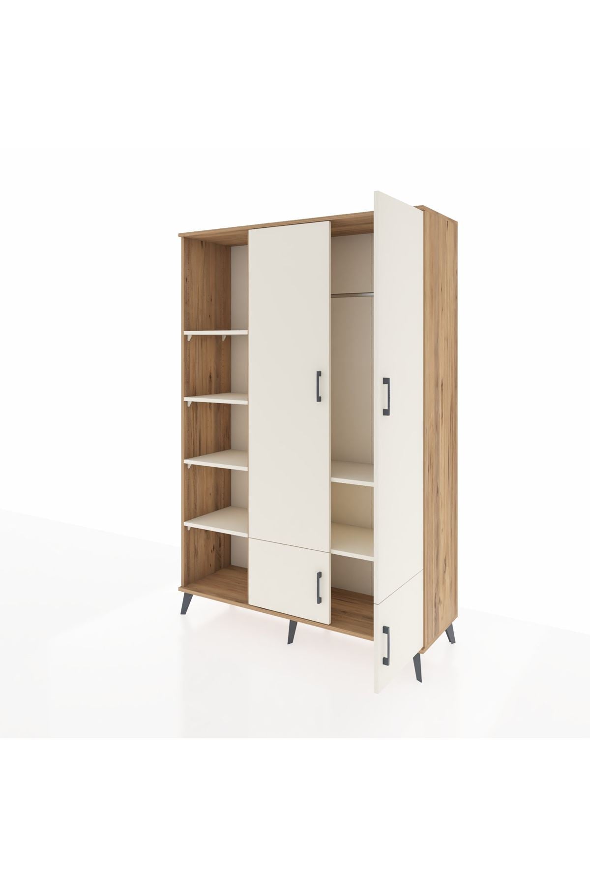 Hyperion Dolap 6 Raflı 4 Kapaklı Tek Askılı 132x44x195 Çam-Aytaşı/Aytaşı