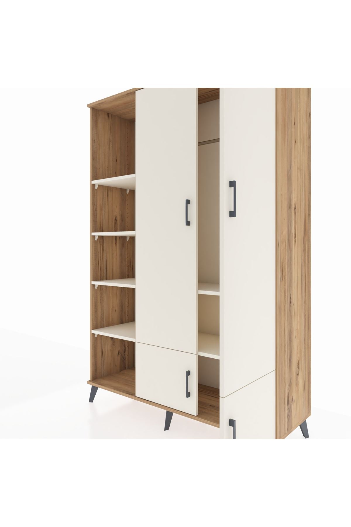 Hyperion Dolap 6 Raflı 4 Kapaklı Tek Askılı 132x44x195 Çam-Aytaşı/Aytaşı