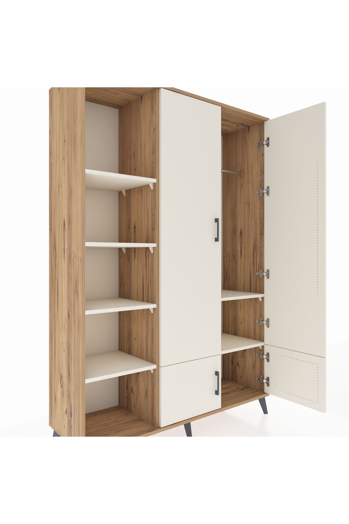 Hyperion Dolap 6 Raflı 4 Kapaklı Tek Askılı 132x44x195 Çam-Aytaşı/Aytaşı