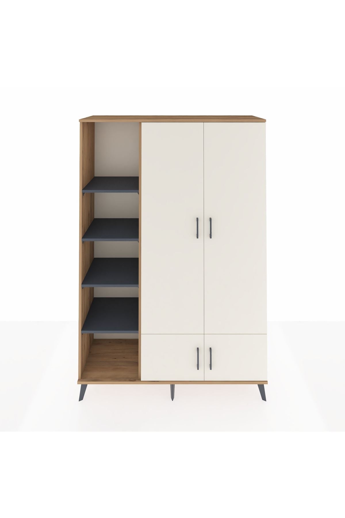 Hyperion Dolap 6 Raflı 4 Kapaklı Tek Askılı 132x44x195 Çam-Aytaşı/Antrasit