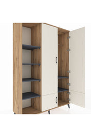 Hyperion Dolap 6 Raflı 4 Kapaklı Tek Askılı 132x44x195 Çam-Aytaşı/Antrasit