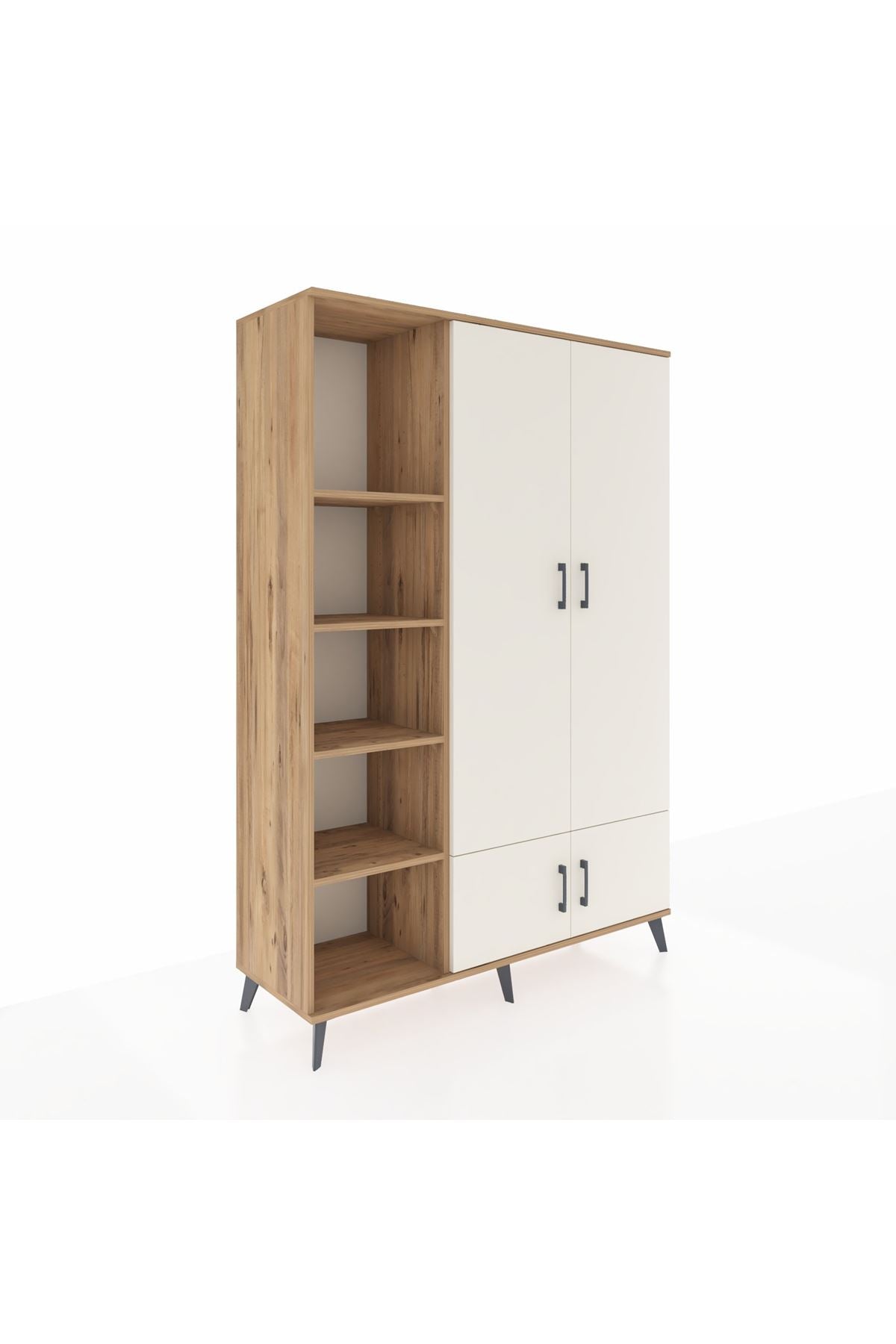 Hyperion Dolap 6 Raflı 4 Kapaklı Tek Askılı 132x44x195 Çam-Aytaşı/Çam