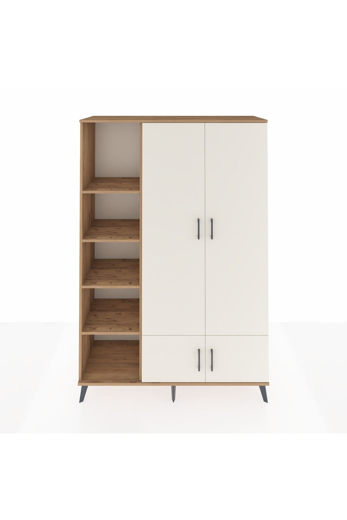 Hyperion Dolap 6 Raflı 4 Kapaklı Tek Askılı 132x44x195 Çam-Aytaşı/Çam