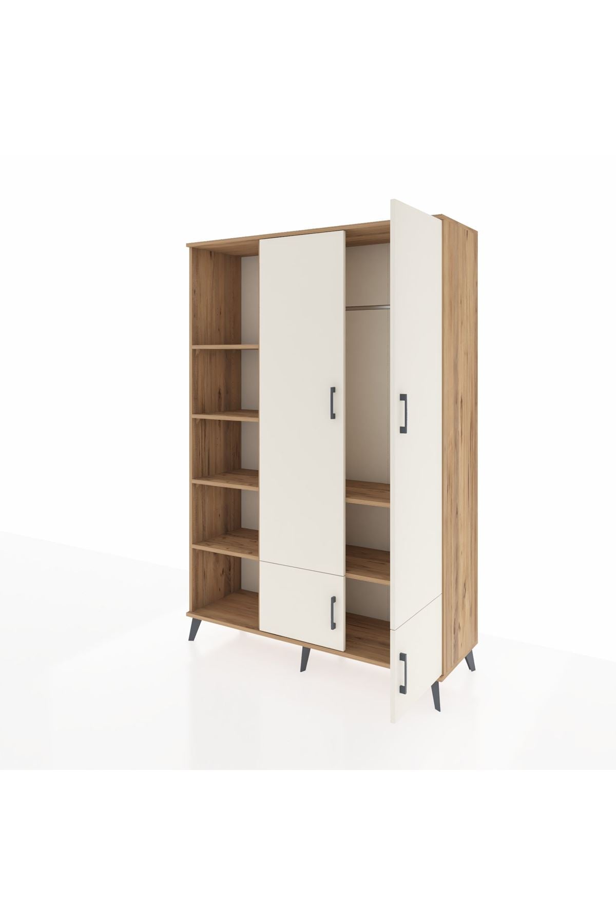 Hyperion Dolap 6 Raflı 4 Kapaklı Tek Askılı 132x44x195 Çam-Aytaşı/Çam