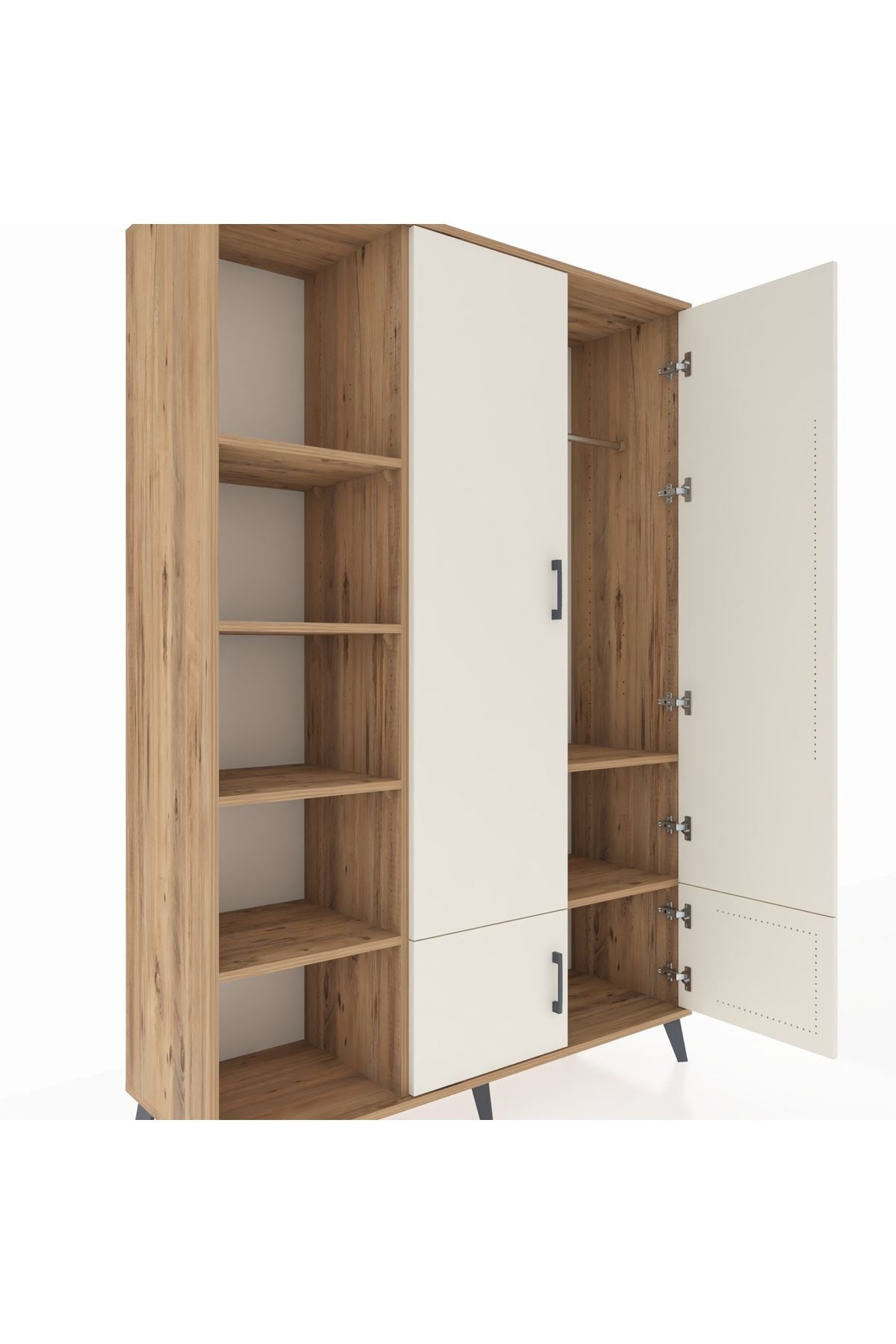 Hyperion Dolap 6 Raflı 4 Kapaklı Tek Askılı 132x44x195 Çam-Aytaşı/Çam