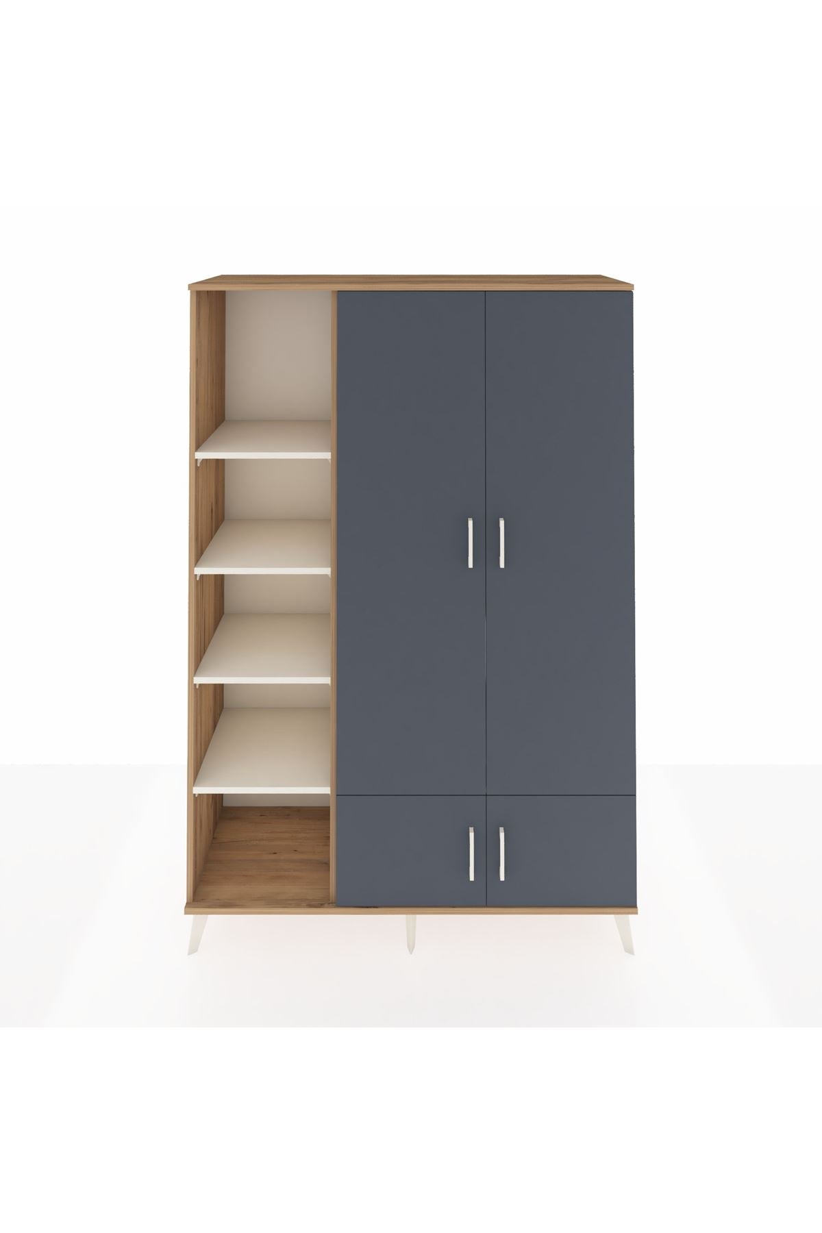 Hyperion Dolap 6 Raflı 4 Kapaklı Tek Askılı 132x44x195 Çam-Antrasit/Aytaşı