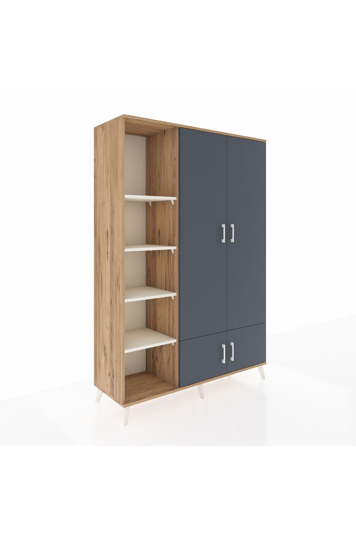 Hyperion Dolap 6 Raflı 4 Kapaklı Tek Askılı 132x44x195 Çam-Antrasit/Aytaşı