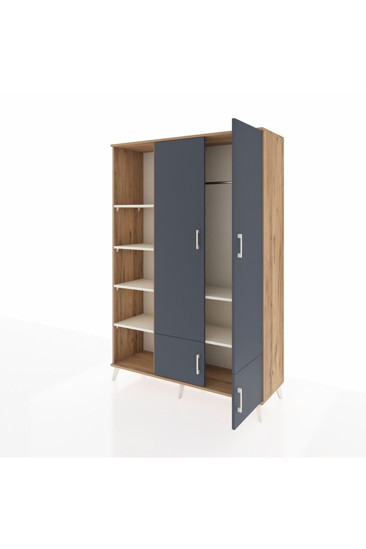 Hyperion Dolap 6 Raflı 4 Kapaklı Tek Askılı 132x44x195 Çam-Antrasit/Aytaşı