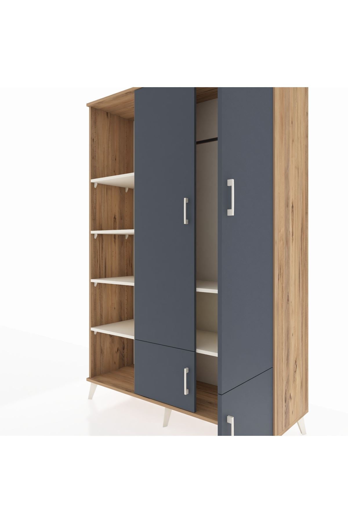 Hyperion Dolap 6 Raflı 4 Kapaklı Tek Askılı 132x44x195 Çam-Antrasit/Aytaşı