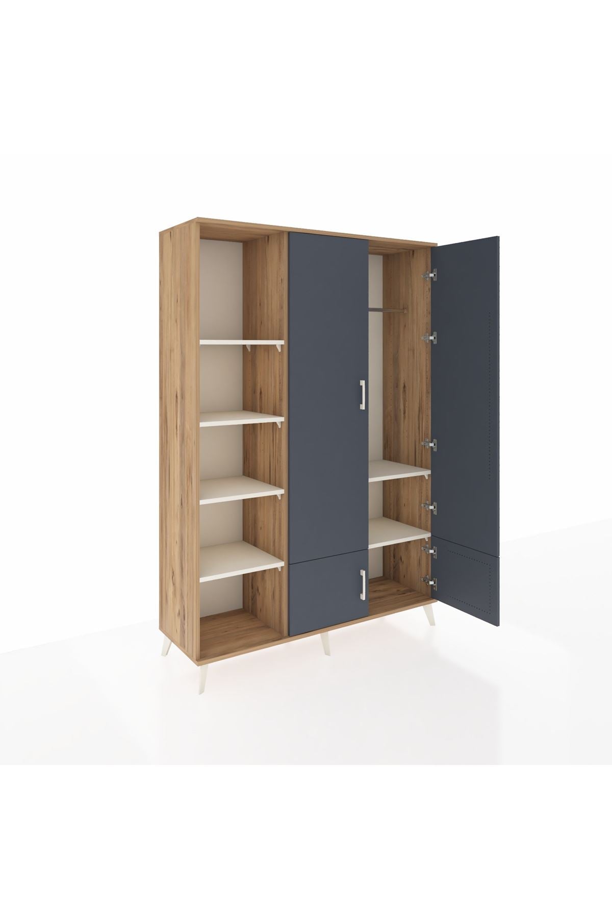 Hyperion Dolap 6 Raflı 4 Kapaklı Tek Askılı 132x44x195 Çam-Antrasit/Aytaşı