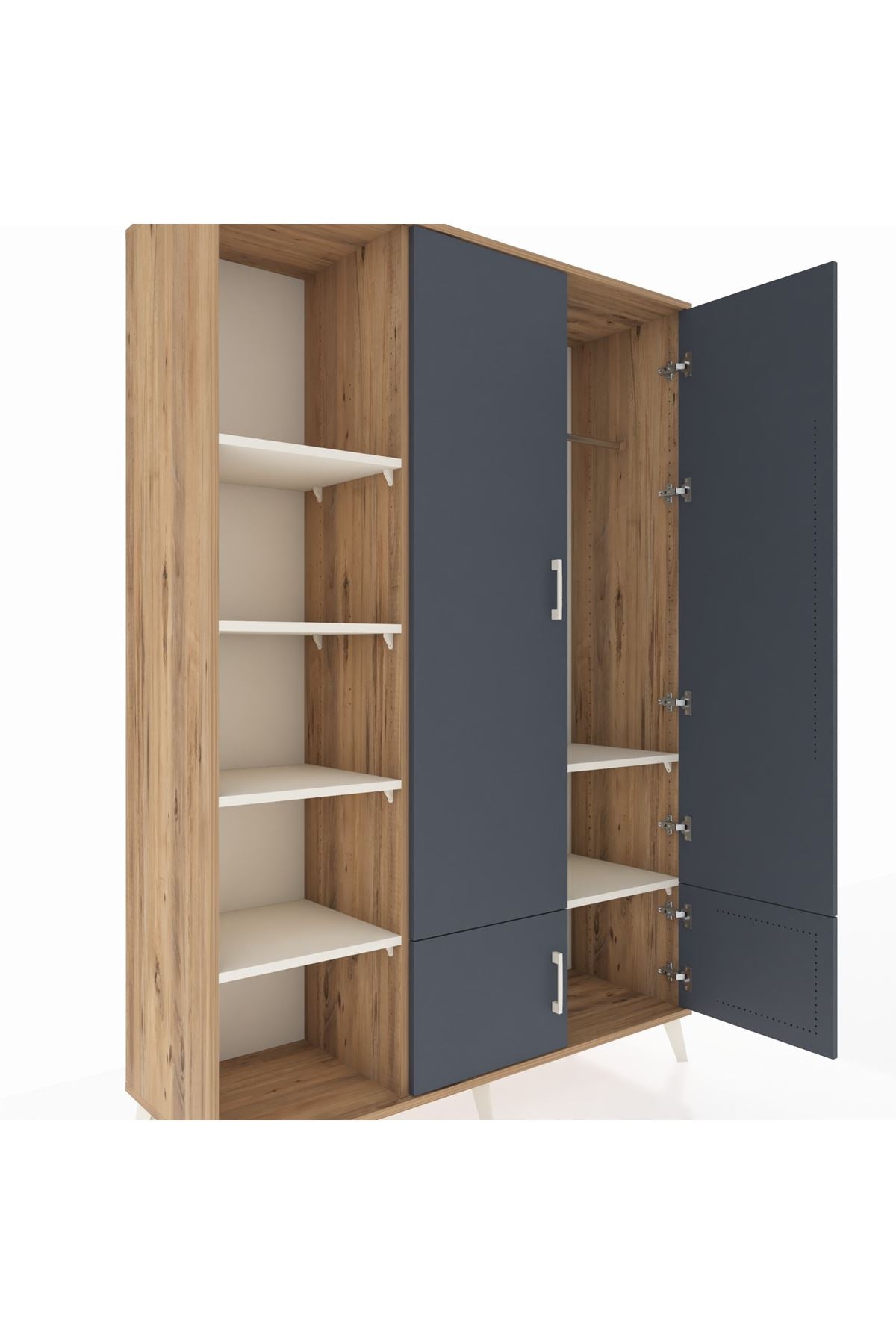 Hyperion Dolap 6 Raflı 4 Kapaklı Tek Askılı 132x44x195 Çam-Antrasit/Aytaşı