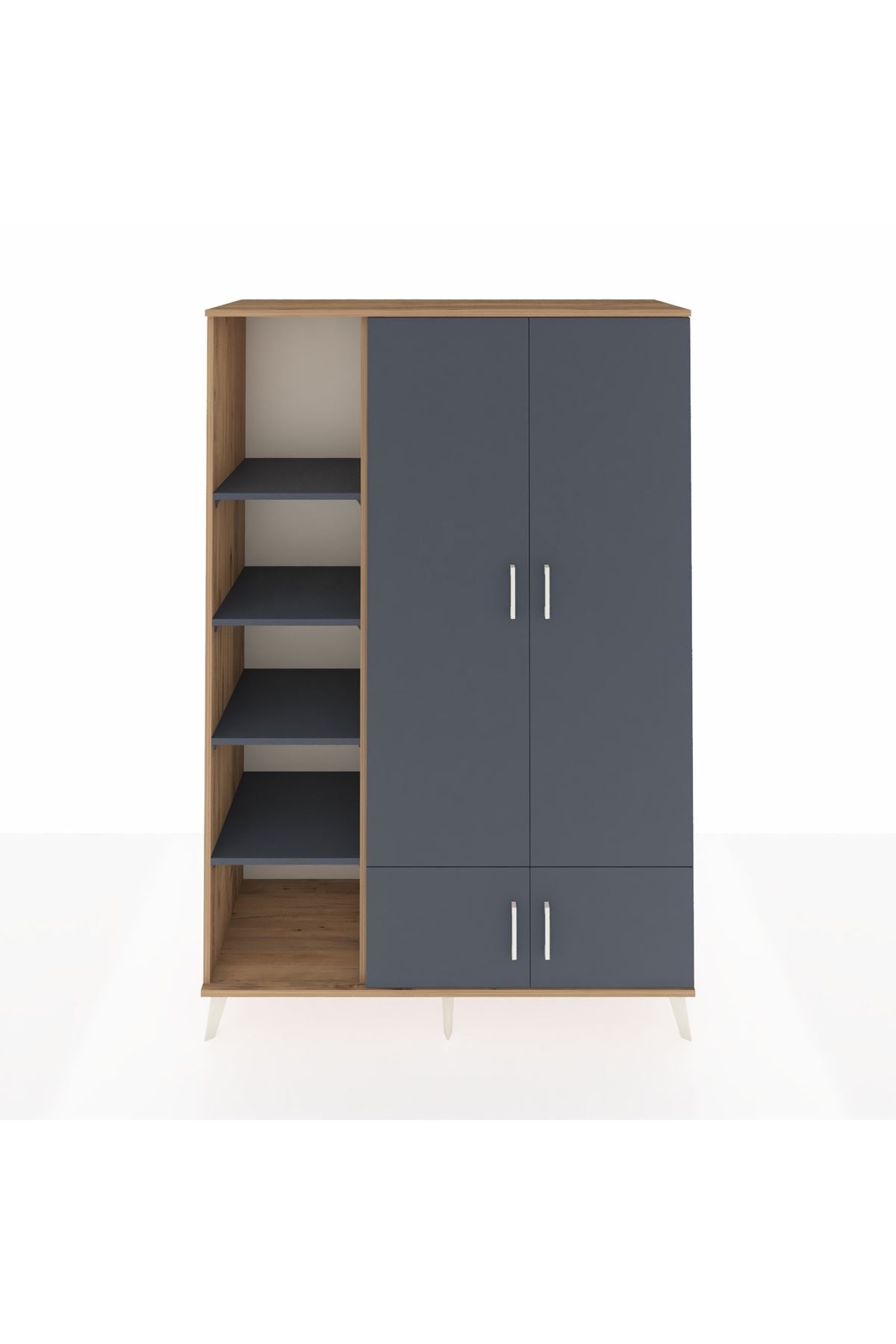 Hyperion Dolap 6 Raflı 4 Kapaklı Tek Askılı 132x44x195 Çam-Antrasit/Antrasit