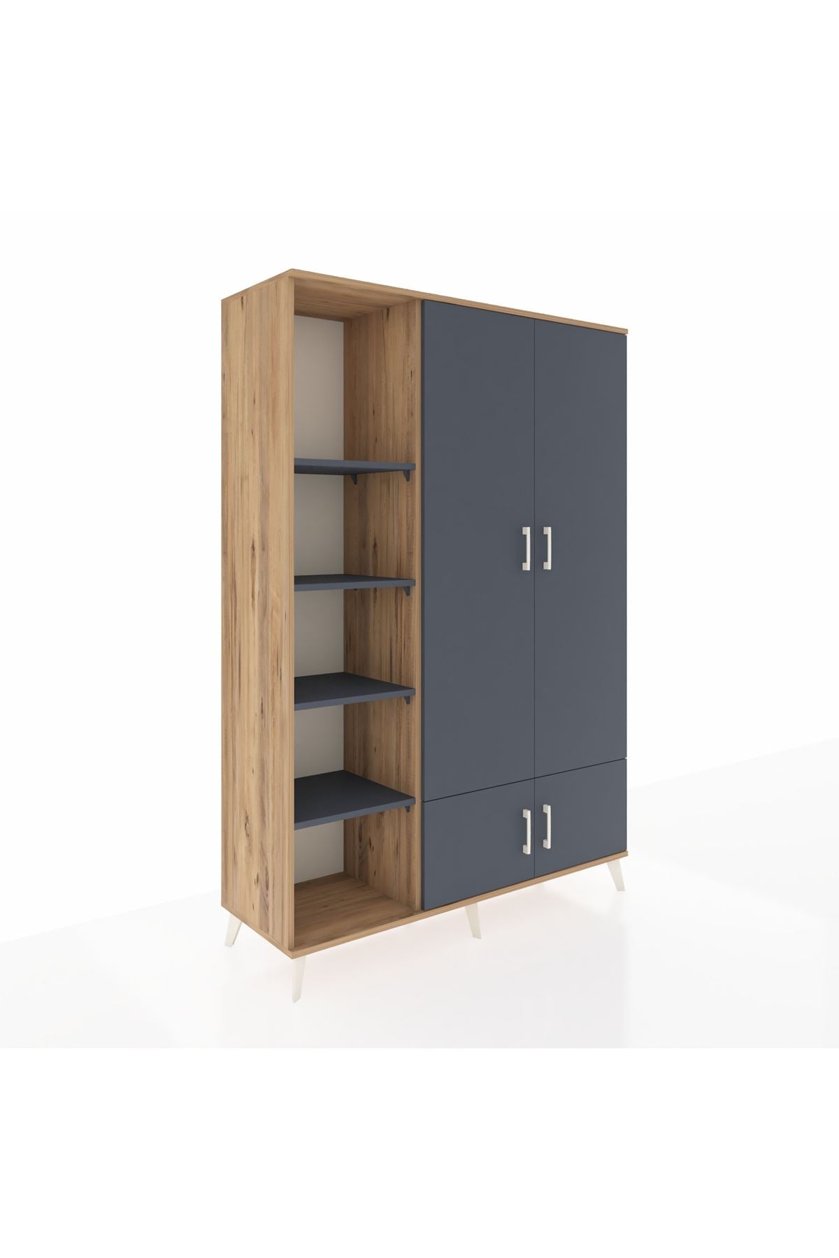 Hyperion Dolap 6 Raflı 4 Kapaklı Tek Askılı 132x44x195 Çam-Antrasit/Antrasit