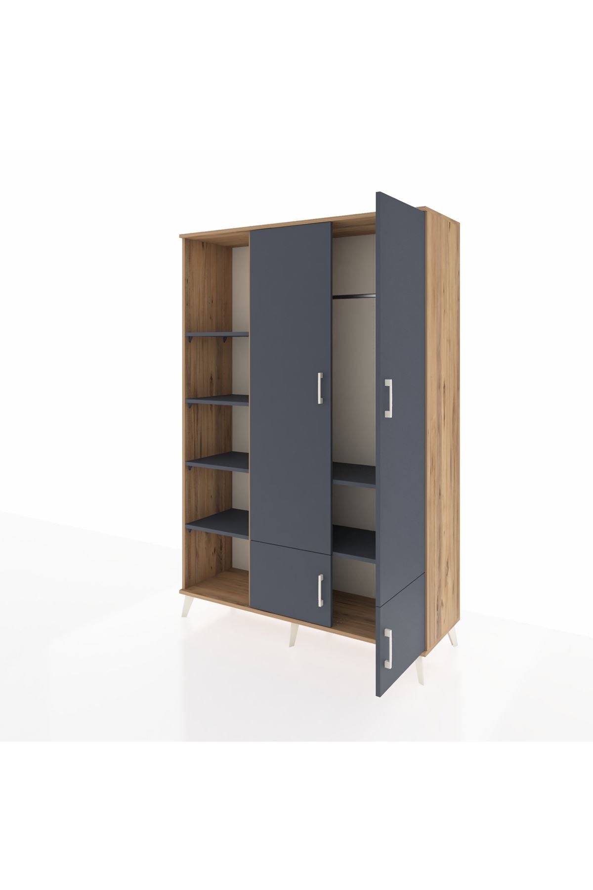 Hyperion Dolap 6 Raflı 4 Kapaklı Tek Askılı 132x44x195 Çam-Antrasit/Antrasit