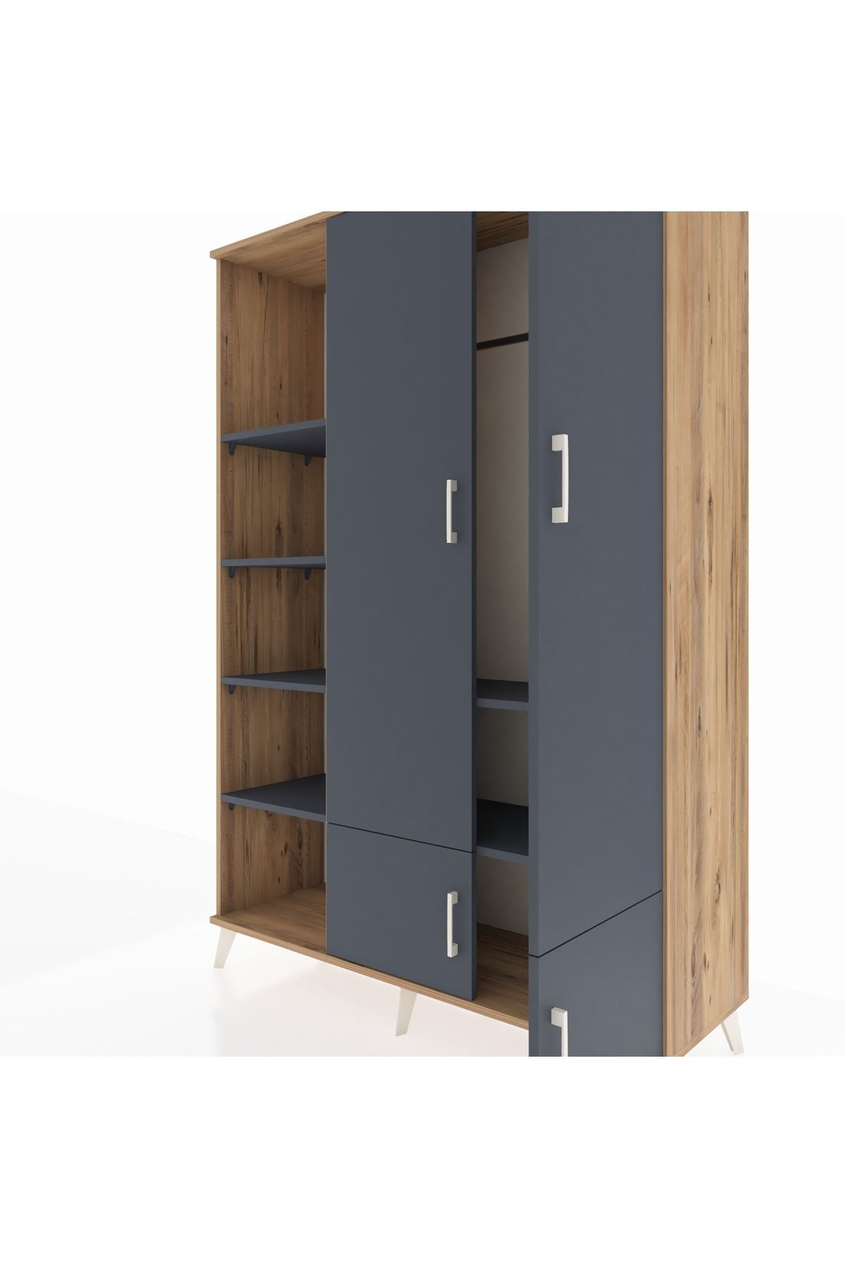 Hyperion Dolap 6 Raflı 4 Kapaklı Tek Askılı 132x44x195 Çam-Antrasit/Antrasit