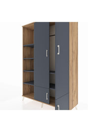 Hyperion Dolap 6 Raflı 4 Kapaklı Tek Askılı 132x44x195 Çam-Antrasit/Antrasit