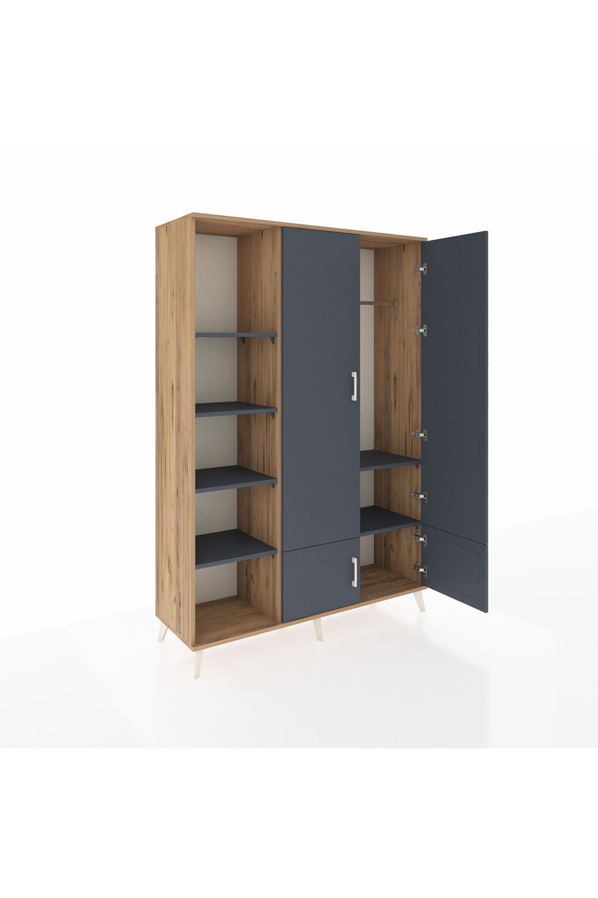 Hyperion Dolap 6 Raflı 4 Kapaklı Tek Askılı 132x44x195 Çam-Antrasit/Antrasit