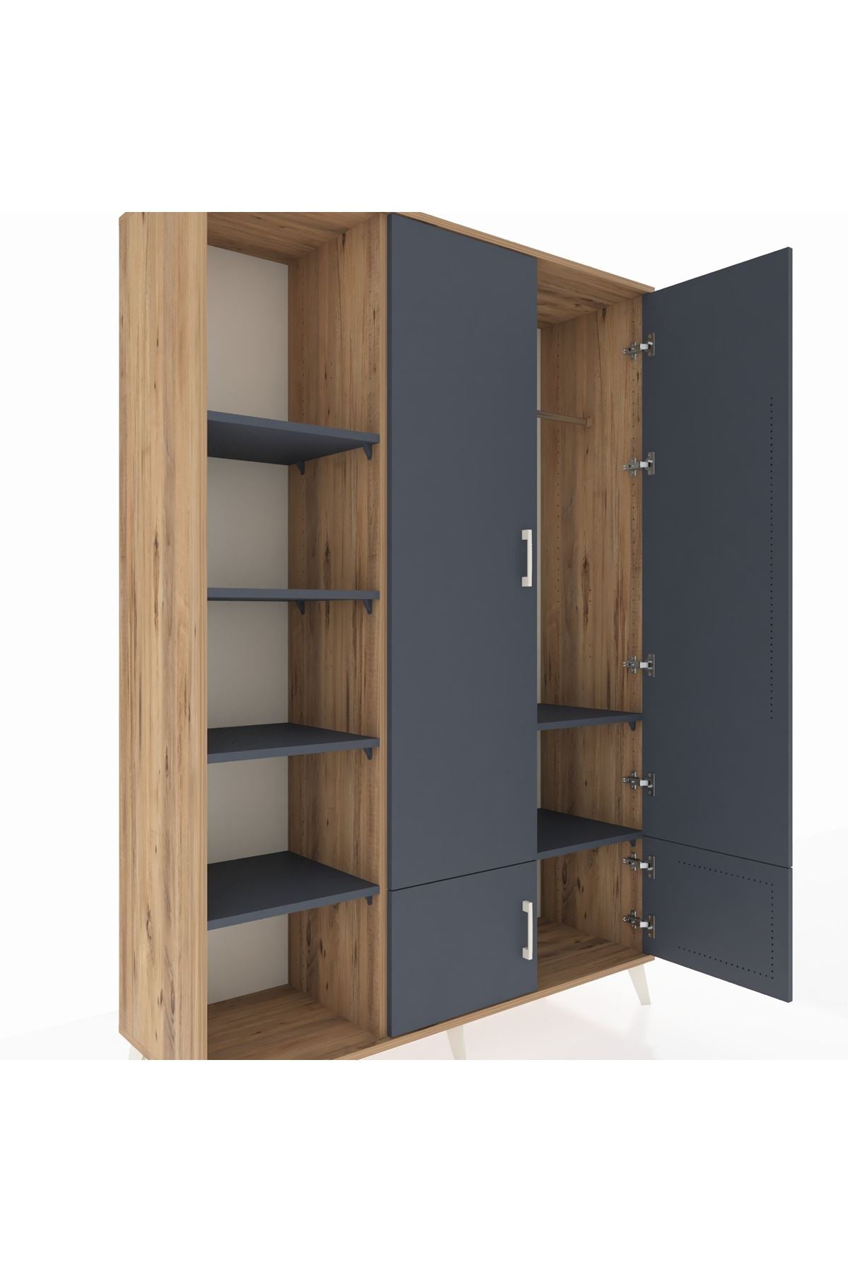 Hyperion Dolap 6 Raflı 4 Kapaklı Tek Askılı 132x44x195 Çam-Antrasit/Antrasit