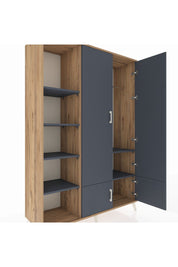 Hyperion Dolap 6 Raflı 4 Kapaklı Tek Askılı 132x44x195 Çam-Antrasit/Antrasit