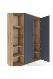 Hyperion Dolap 6 Raflı 4 Kapaklı Tek Askılı 132x44x195 Çam-Antrasit/Çam