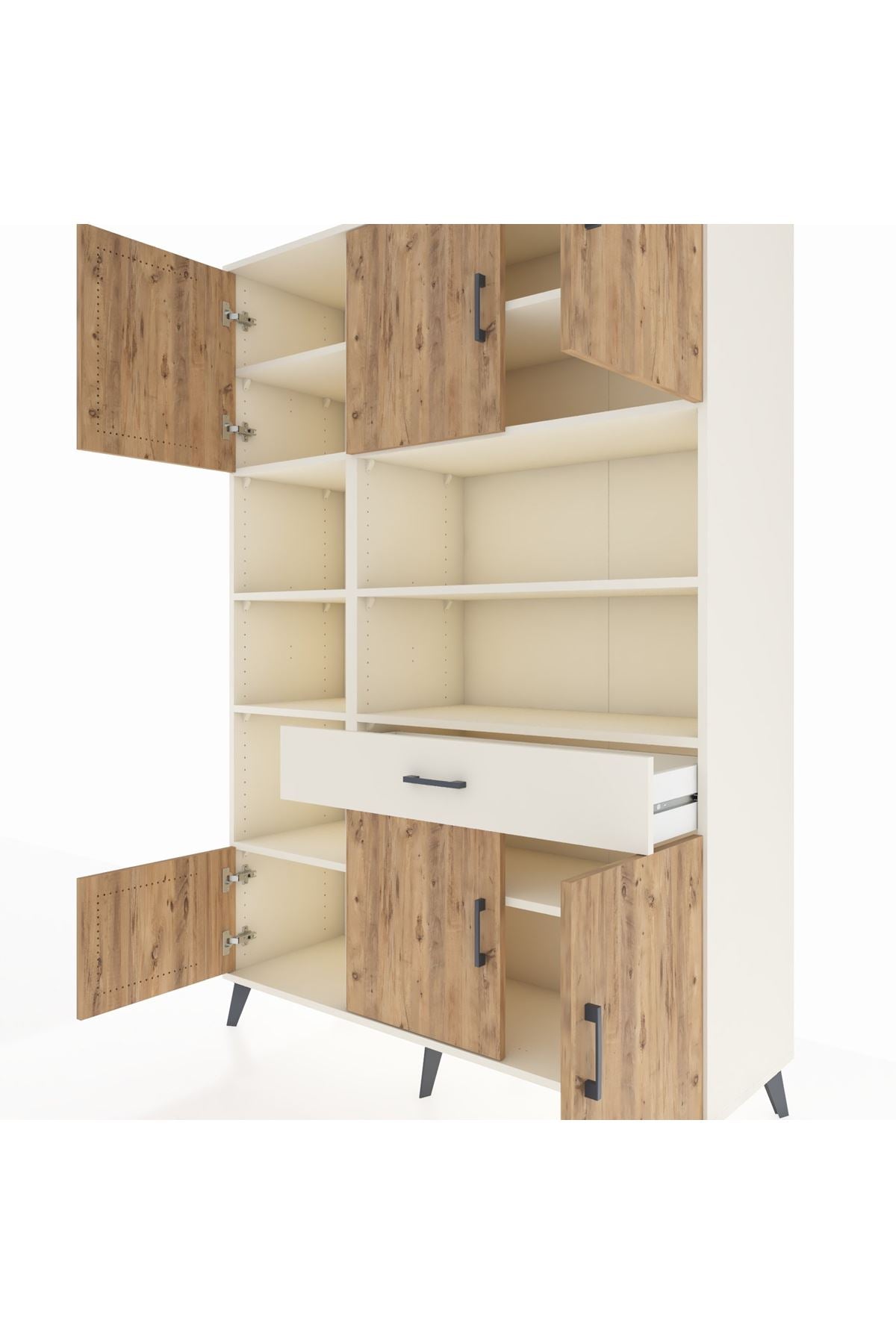 Hyperion Dolap 10 Raflı Tek Çekmeceli 6 Kapaklı 132x44x195 Aytaşı-Çam/Aytaşı