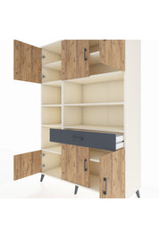 Hyperion Dolap 10 Raflı Tek Çekmeceli 6 Kapaklı 132x44x195 Aytaşı-Çam/Antrasit