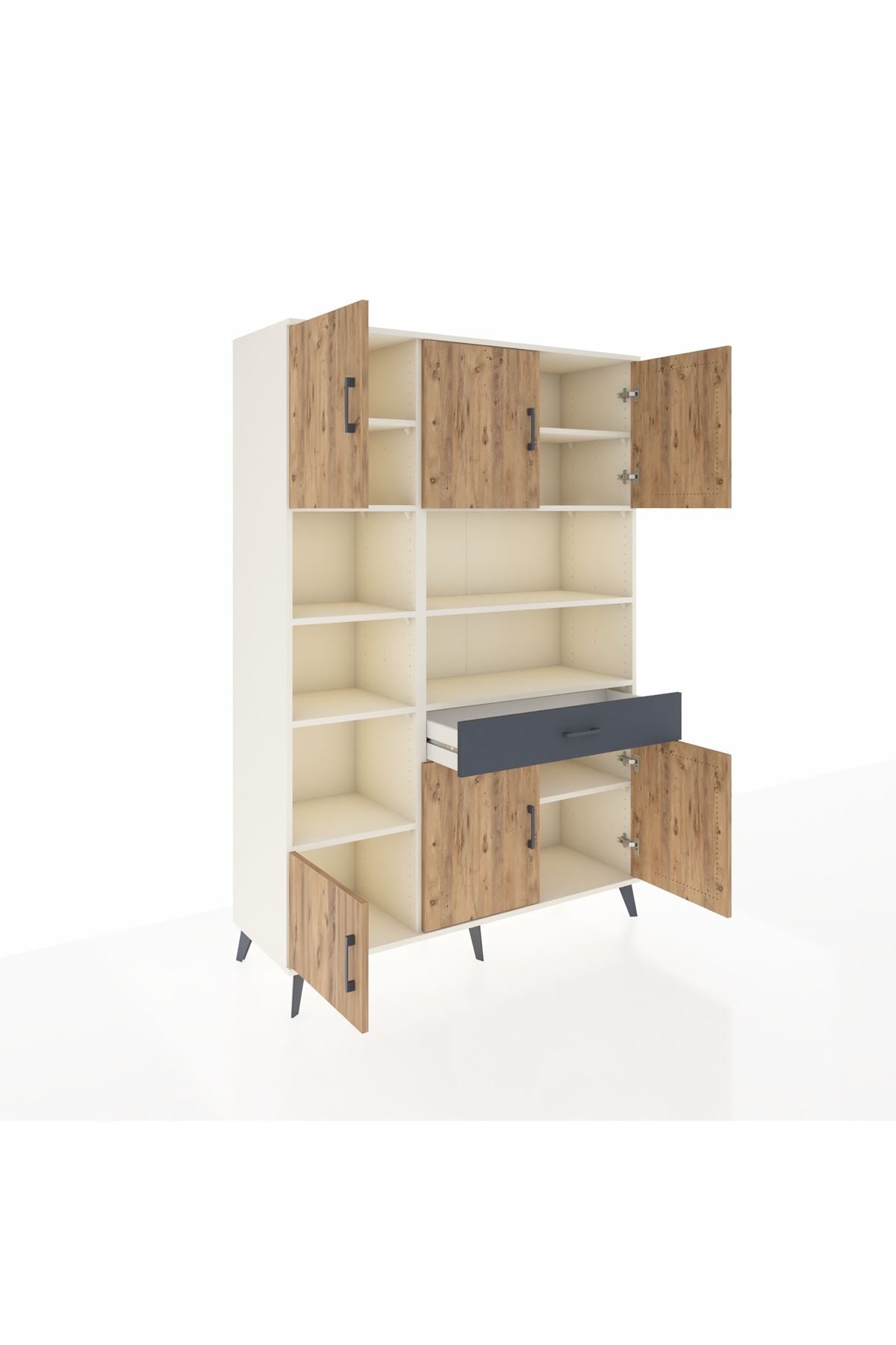 Hyperion Dolap 10 Raflı Tek Çekmeceli 6 Kapaklı 132x44x195 Aytaşı-Çam/Antrasit