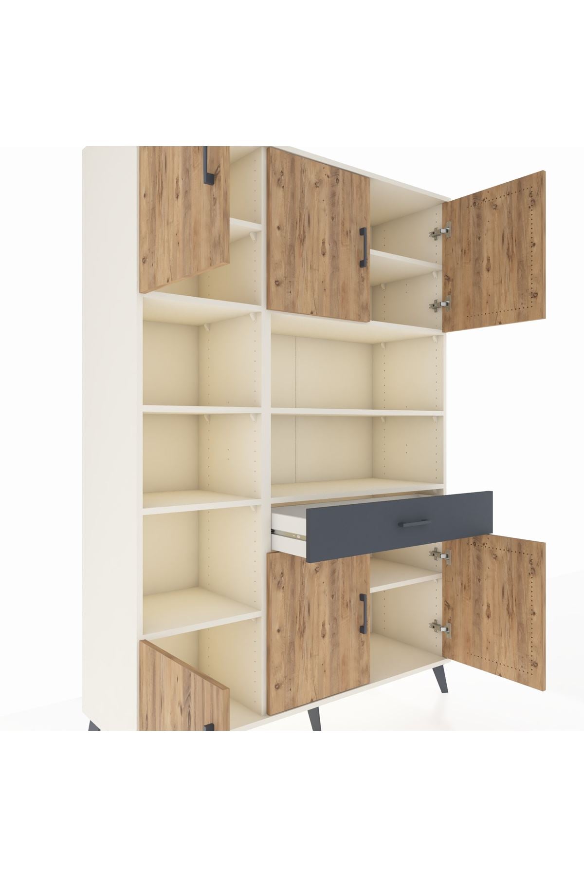 Hyperion Dolap 10 Raflı Tek Çekmeceli 6 Kapaklı 132x44x195 Aytaşı-Çam/Antrasit