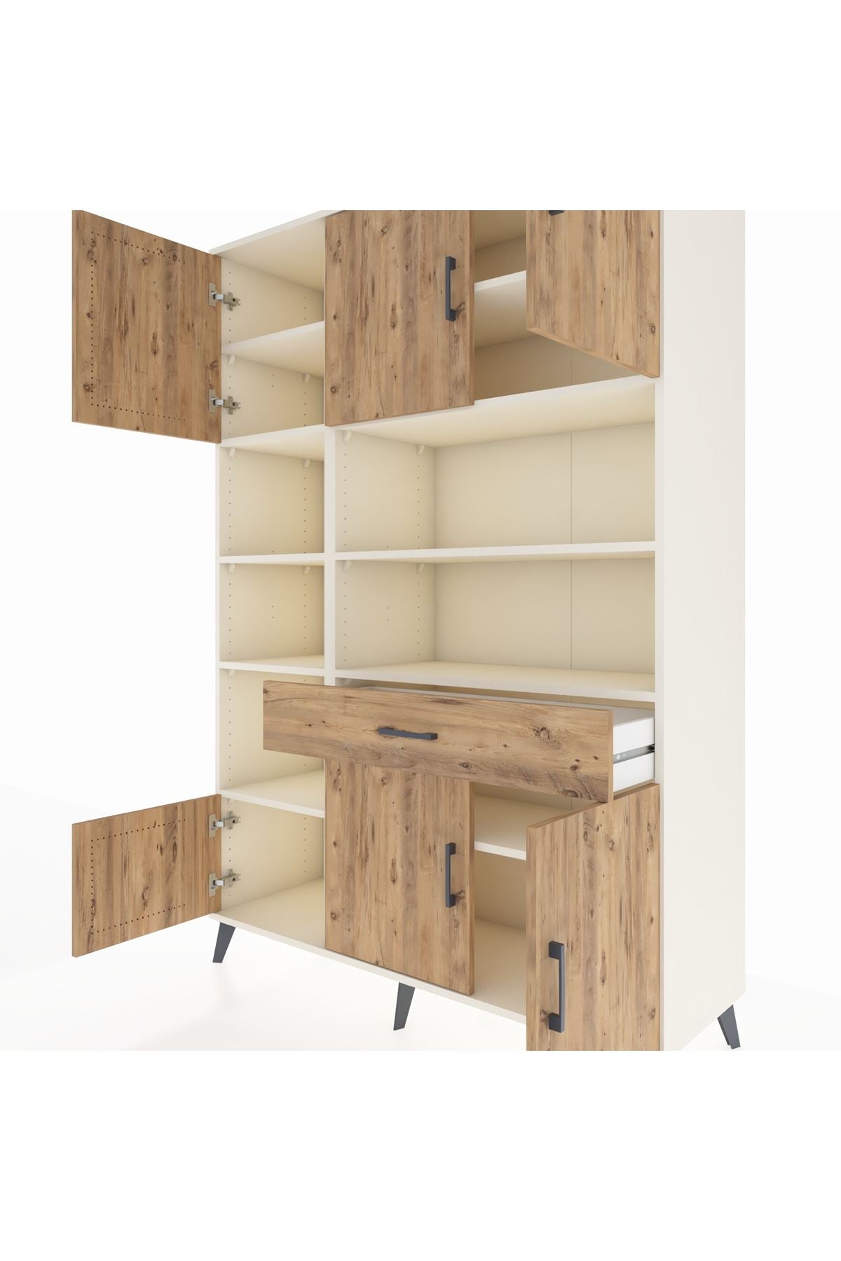 Hyperion Dolap 10 Raflı Tek Çekmeceli 6 Kapaklı 132x44x195 Aytaşı-Çam/Çam