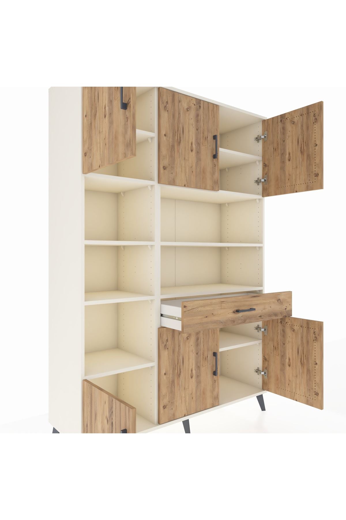 Hyperion Dolap 10 Raflı Tek Çekmeceli 6 Kapaklı 132x44x195 Aytaşı-Çam/Çam