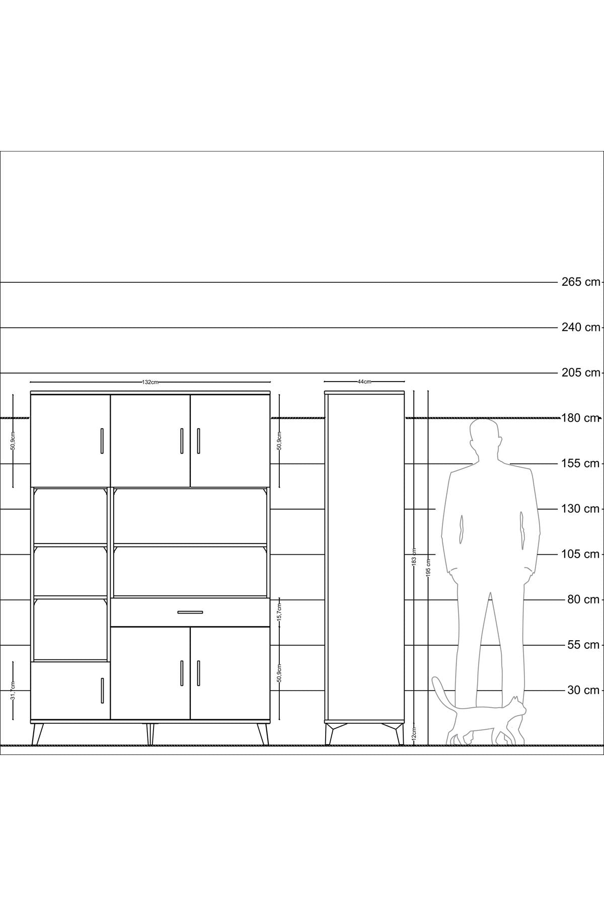 Hyperion Dolap 10 Raflı Tek Çekmeceli 6 Kapaklı 132x44x195 Aytaşı-Aytaşı/Aytaşı