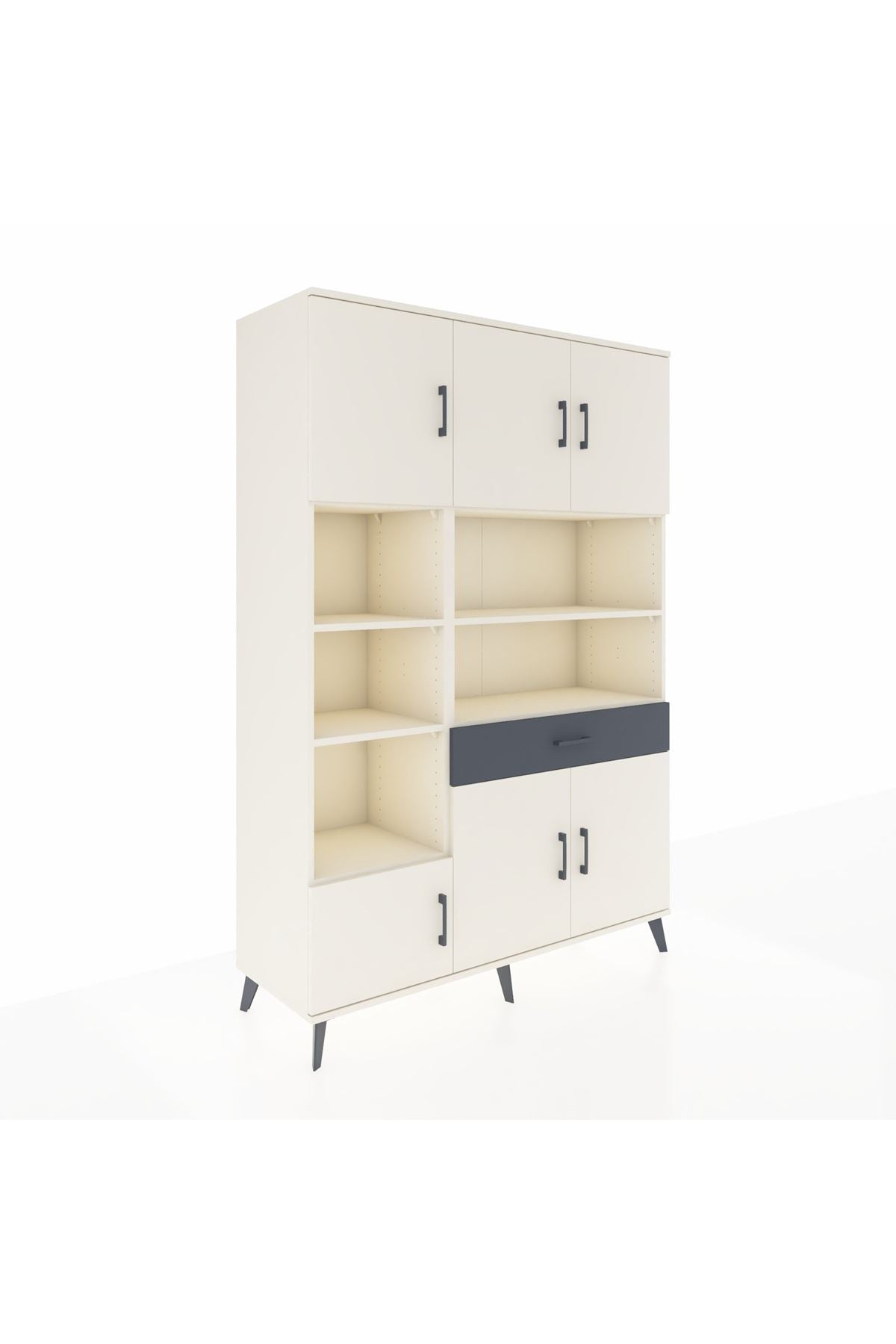 Hyperion Dolap 10 Raflı Tek Çekmeceli 6 Kapaklı 132x44x195 Aytaşı-Aytaşı/Antrasit