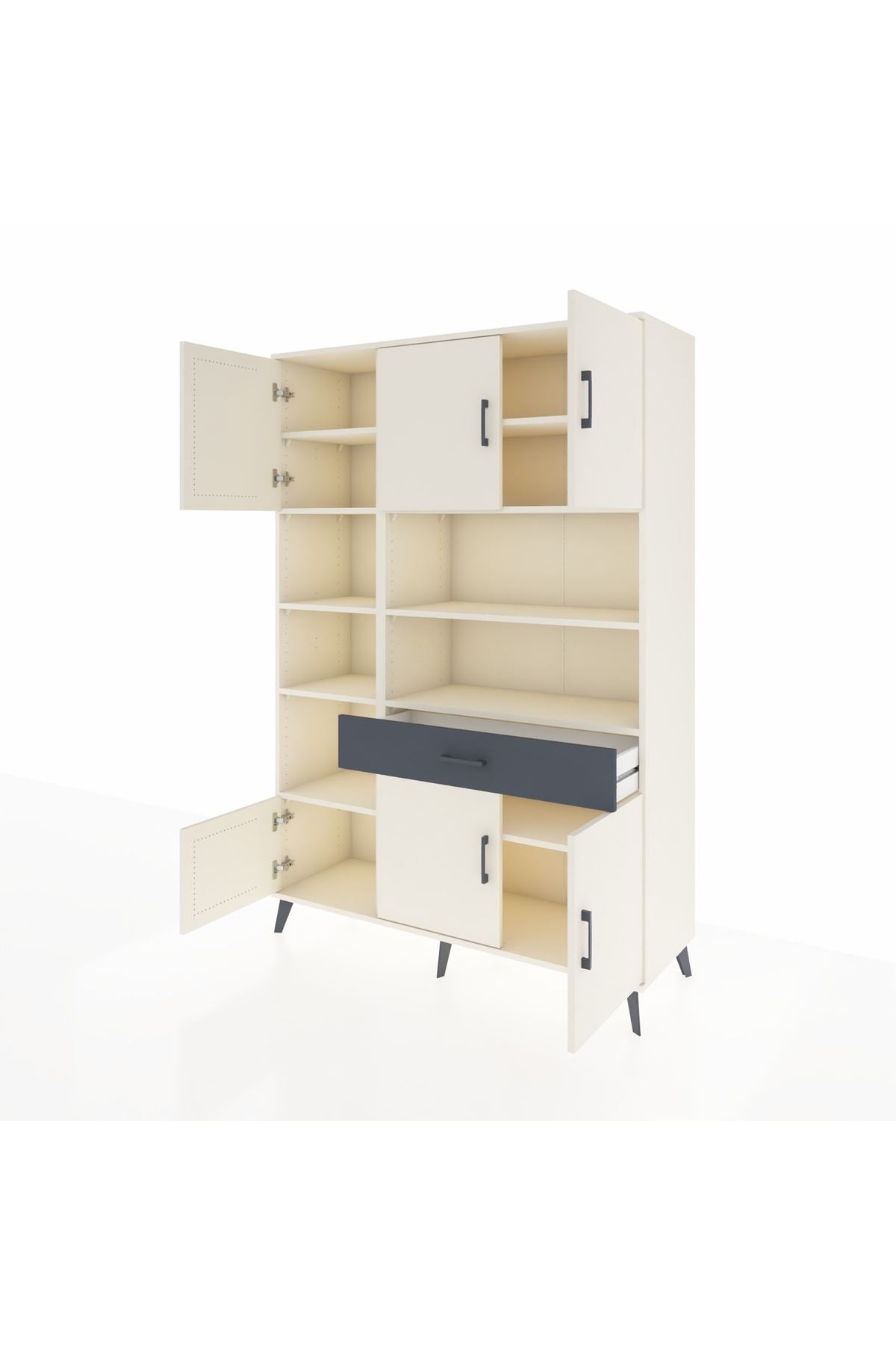 Hyperion Dolap 10 Raflı Tek Çekmeceli 6 Kapaklı 132x44x195 Aytaşı-Aytaşı/Antrasit