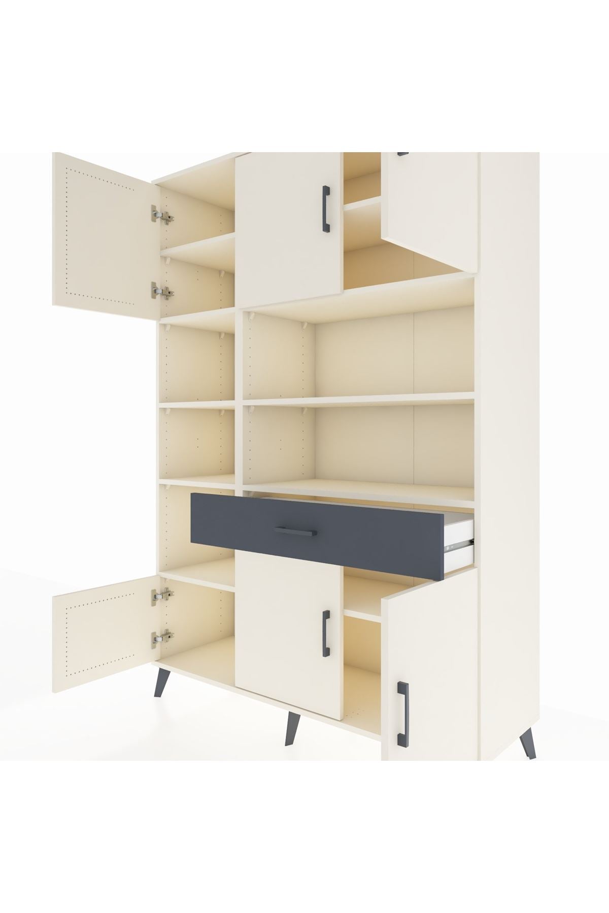 Hyperion Dolap 10 Raflı Tek Çekmeceli 6 Kapaklı 132x44x195 Aytaşı-Aytaşı/Antrasit