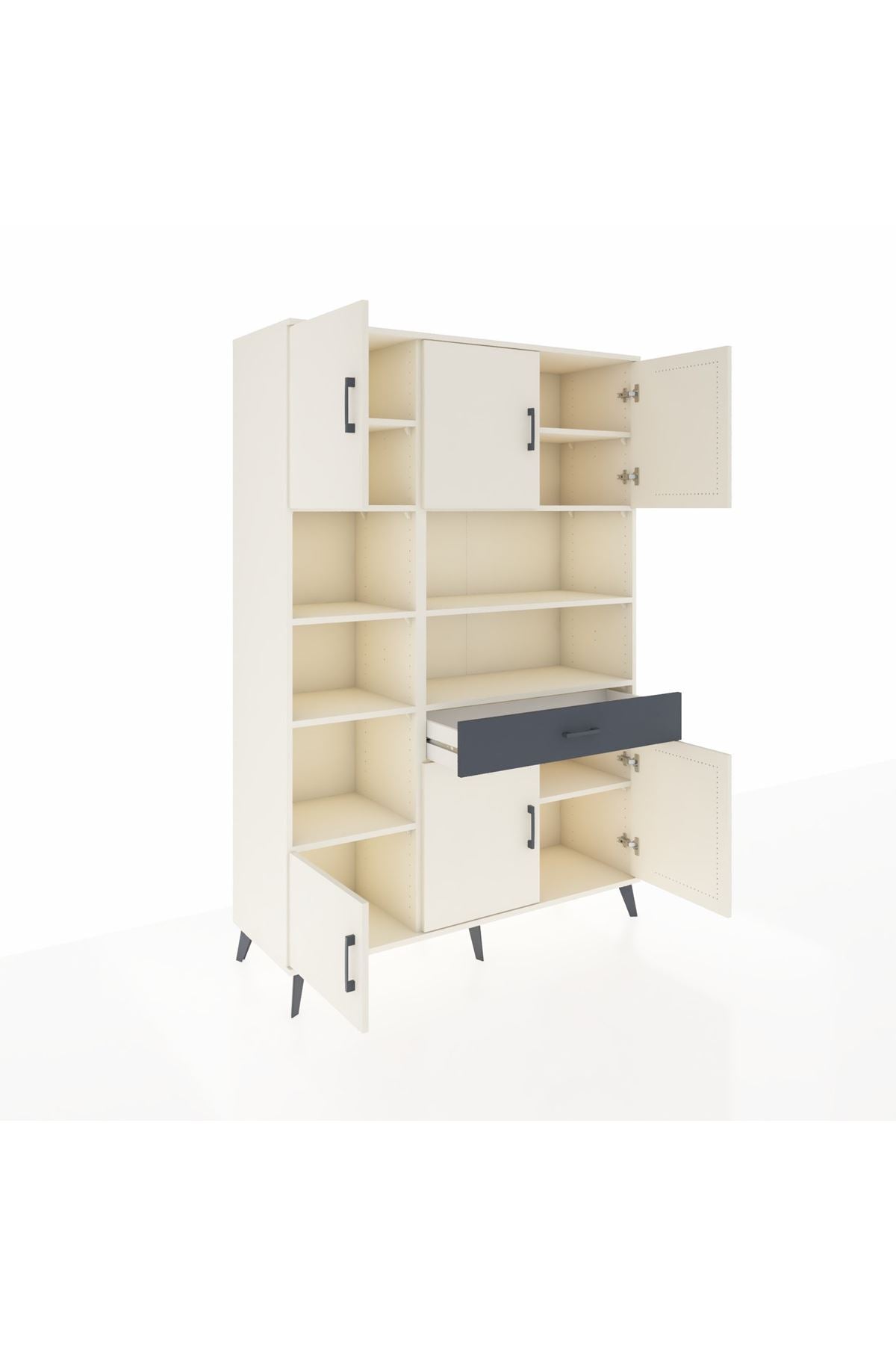 Hyperion Dolap 10 Raflı Tek Çekmeceli 6 Kapaklı 132x44x195 Aytaşı-Aytaşı/Antrasit