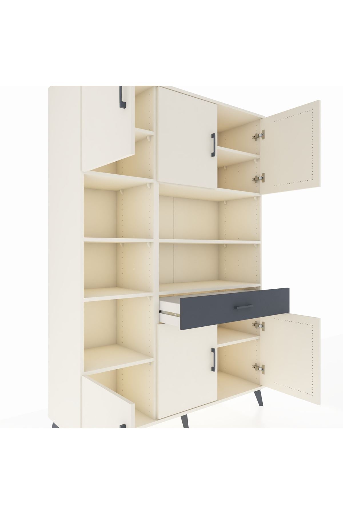 Hyperion Dolap 10 Raflı Tek Çekmeceli 6 Kapaklı 132x44x195 Aytaşı-Aytaşı/Antrasit