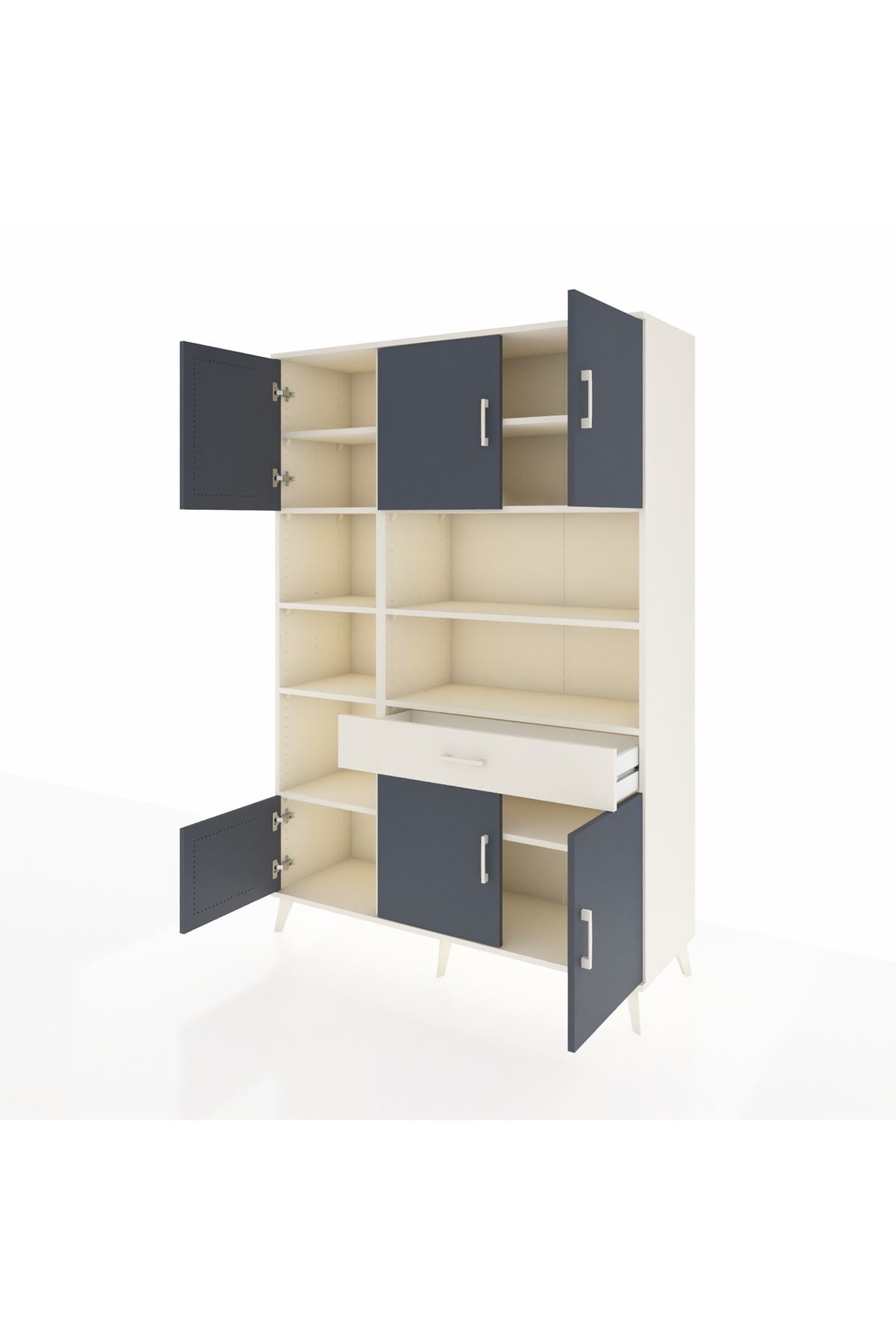 Hyperion Dolap 10 Raflı Tek Çekmeceli 6 Kapaklı 132x44x195 Aytaşı-Antrasit/Aytaşı