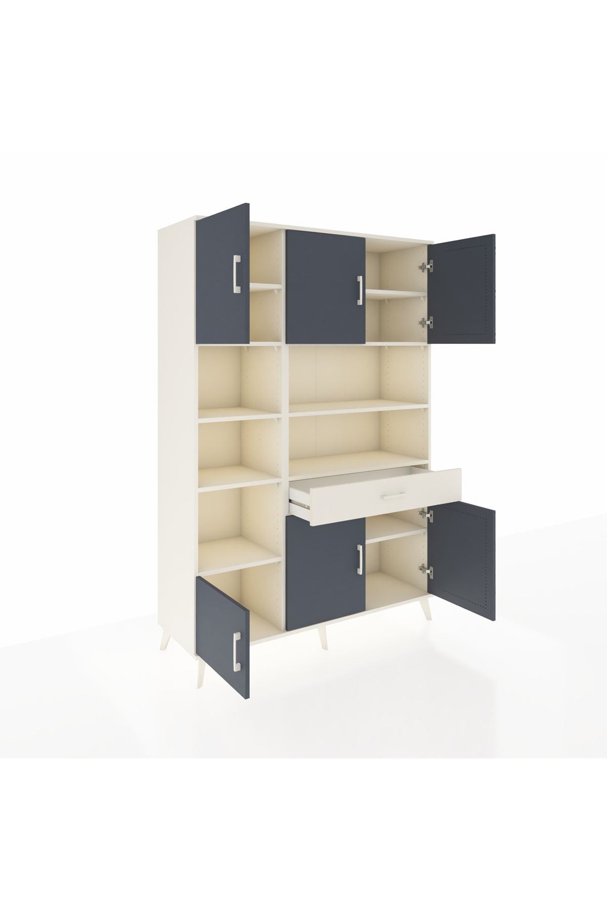 Hyperion Dolap 10 Raflı Tek Çekmeceli 6 Kapaklı 132x44x195 Aytaşı-Antrasit/Aytaşı