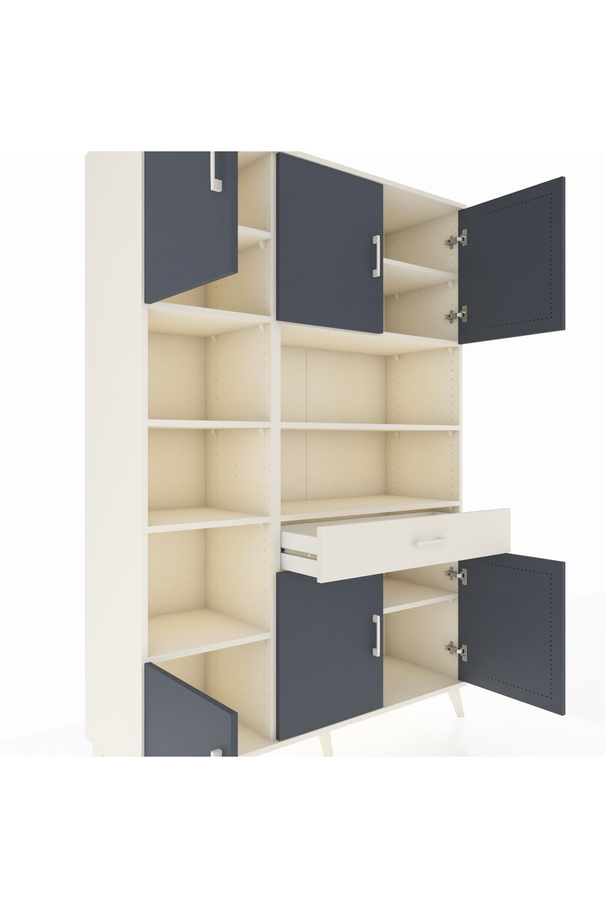 Hyperion Dolap 10 Raflı Tek Çekmeceli 6 Kapaklı 132x44x195 Aytaşı-Antrasit/Aytaşı